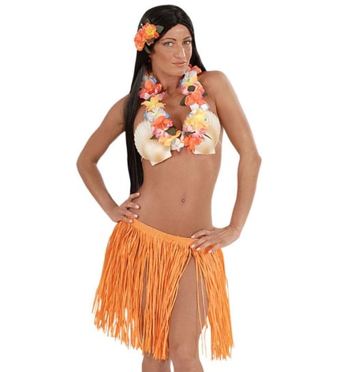 Stroje dla dorosłych, zestaw hawajski pomarańcz naszyjnik + spódnica, rozmiar uniwersalny Widmann
