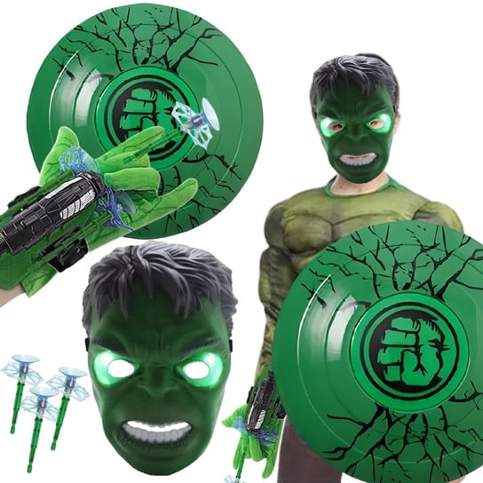 Strzelająca Rękawica Maska Świecąca Led Tarcza Hulk Zielona Świecąca Dźwięki Walki Hopki