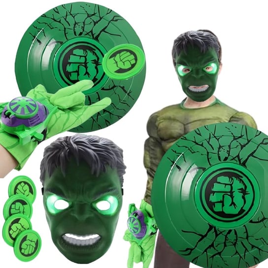 Strzelająca Rękawica Wyrzutnia Maska Świecąca Led Tarcza Hulk Zielona Świecąca Dźwięki Walki Hopki