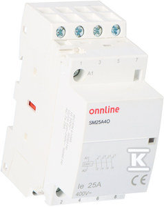Stycznik modułowy styki 4NO I=25A napięcie cewki U=230V AC 2 moduły ONNLINE SM25A4O Inny producent