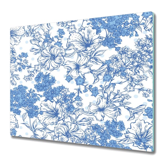 Stylowa Deska Do Krojenia ze Szkła Hartowanego 60x52 cm - Obraz niebieskie kwiaty Coloray