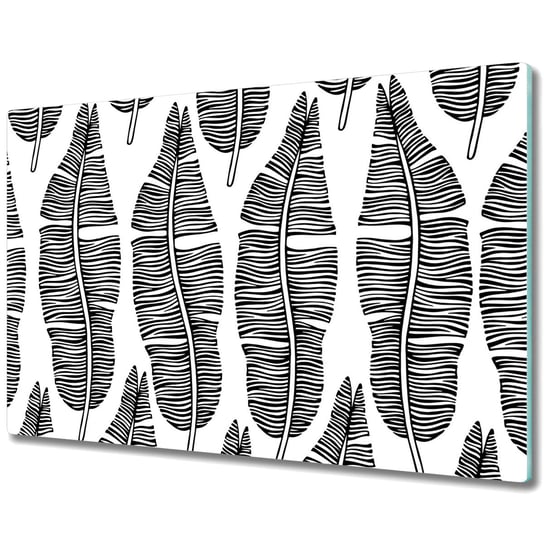 Stylowa Deska Do Krojenia ze Szkła Hartowanego - Czarno białe liście wzór - 80x52 cm Coloray