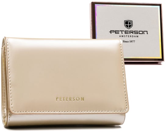 Stylowy, błyszczący portfel damski portmonetka z ochroną kart RFID Peterson, perłowy Peterson