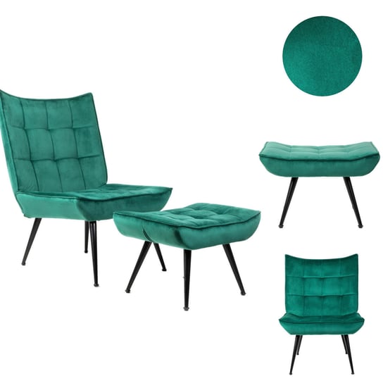 Stylowy fotel VINNIS z podnóżkiem zielony 96x69x82 cm Homla