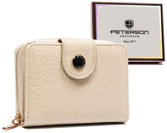 Stylowy portfel damski ze skóry ekologicznej z ochroną kart RFID Peterson, beżowy Peterson