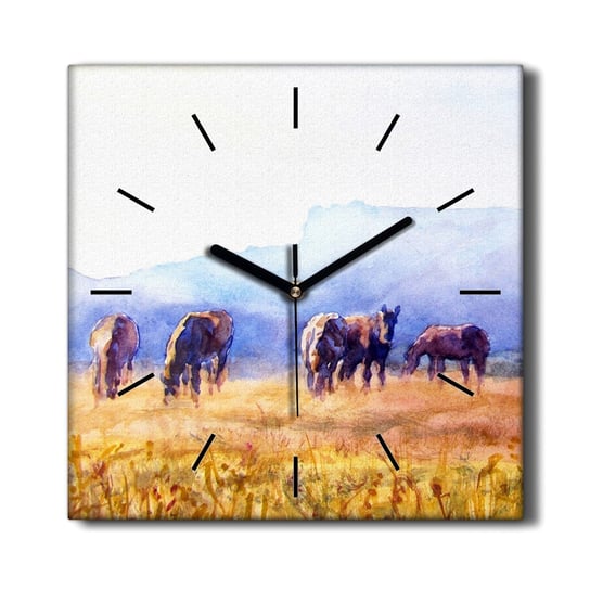 Stylowy zegar na płótnie Konie łąka natura 30x30, Coloray Coloray