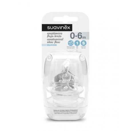 Suavinex Smoczki anatomiczne o wolnym przepływie do butelek (2 szt.) | 0-6 m | rozmiar S1 S Suavinex