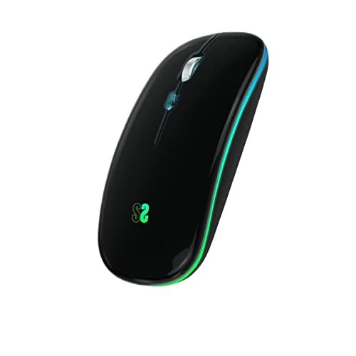SUBBLIM Bezprzewodowa mysz optyczna Bluetooth RGB LED do laptopa PC Macbook z 4 przyciskami kółko przewijania Ultra cienka ergonomiczna cicha 1600 DPI oburęczna (czarna) Asus