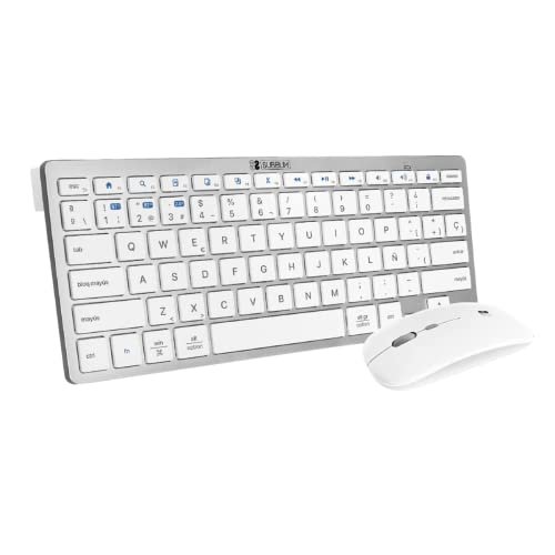 Subblim Combo z klawiaturą i myszą Bluetooth, kompaktowym odbiornikiem USB RF 2.4G do laptopa i komputera, technologią SilentTouch, klawiaturą hiszpańską, kolor srebrny Inna marka