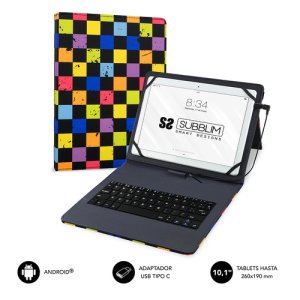 Subblim Keytab USB Squares Etui z klawiaturą Tablet 10,1-calowy adapter MicroUSB typu C z klapką Konik