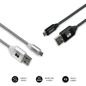 SUBBLIM Zestaw 2 kabli USB na Micro USB (2,4 A) 1 M Czarny/Srebrny Konik