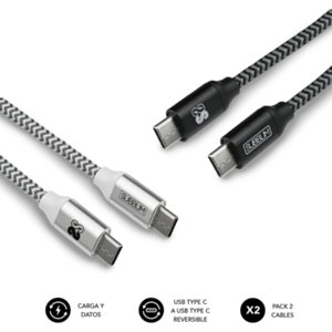 SUBBLIM Zestaw 2 kabli USB typu C - USB A, szybkie ładowanie 3.0A, kabel w podwójnym oplocie nylonowym, 1 metr, synchronizacja danych, taśma organizacyjna, czarno-biały Konik