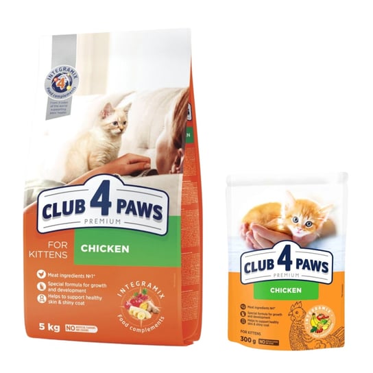 Sucha karma dla kociąt z kurczakiem Club 4 Paws 5 kg + 300 g C4P