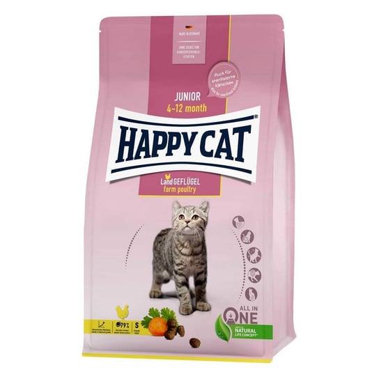 Sucha karma dla kota, HAPPY CAT Junior w wieku 4-12 mies drób 10kg Happy Cat