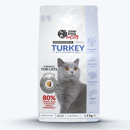 Sucha Karma Dla Kota John Dog Superpremium Complete Cat Food Turkey With Antarctic Krill 1500G John Dog