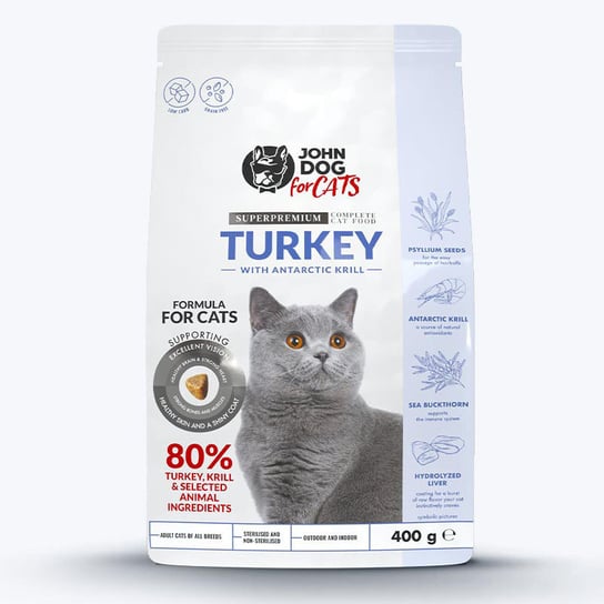 Sucha Karma Dla Kota John Dog Superpremium Complete Cat Food Turkey With Antarctic Krill 400G John Dog