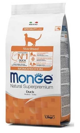 Sucha karma dla kota, Monge cat monoprotein sterilised kaczka 1,5kg Monge