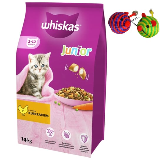 Sucha karma dla kota, WHISKAS Junior z kurczakiem 14kg + zabawka Whiskas