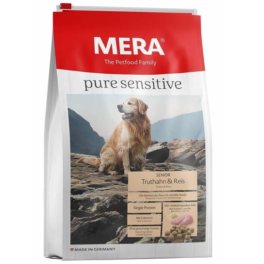 Sucha karma dla psa seniora MERA Pure Sensitive Senior, Indyk i ryż, 12,5 kg Mera