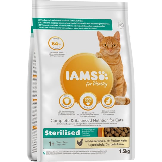 Sucha Karma Iams For Vitality Light In Fat Dla Dorosłych Kotów Sterylizowanych Ze Świeżym Kurczakiem 1,5Kg Iams