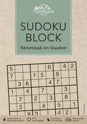 Sudoku-Block: Rätselspaß im Quadrat. 192 Sudokus in 3 Schwierigkeitsstufen Pen2nature