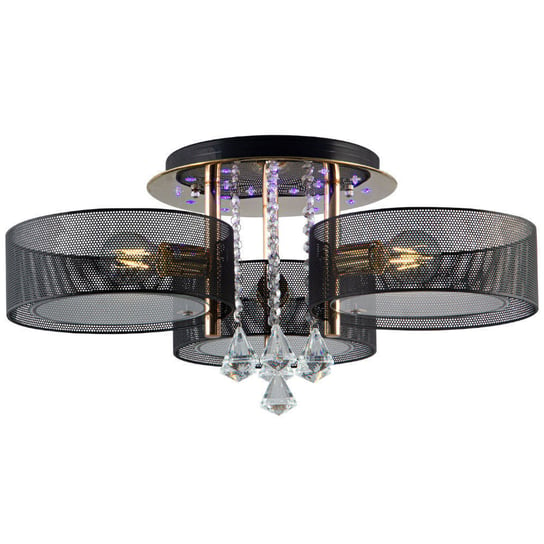 Sufitowa LAMPA glamour ELMDRS8006/3 TR NET MDECO metalowa OPRAWA crystal z pilotem złota czarna Mdeco