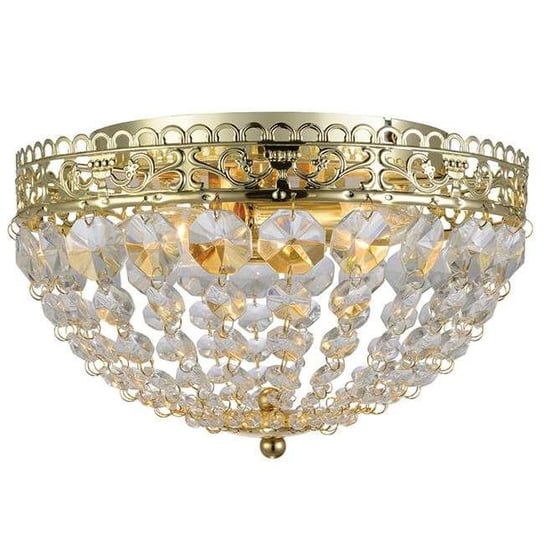Sufitowa LAMPA glamour SAXHOLM 106063 Markslojd okrągła OPRAWA plafon metalowy kryształki pałacowe IP21 złote przezroczyste Markslojd