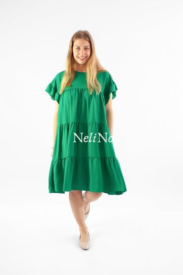 Sukienka krótki rękaw z falbankami Rosa Zielona UNI Nelino