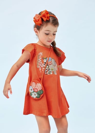Sukienka Mayoral 3947-29 z grafiką i torebką dla dziewczynki - wzrost 134 cm (9 lat) Mayoral