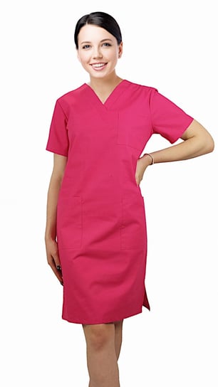 Sukienka medyczna kosmetyczna kolor amarant taliowana krótki rękaw 34 M&C