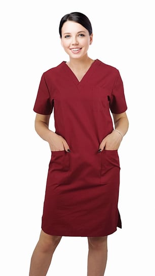 Sukienka medyczna kosmetyczna kolor bordowy taliowana krótki rękaw 40 M&C