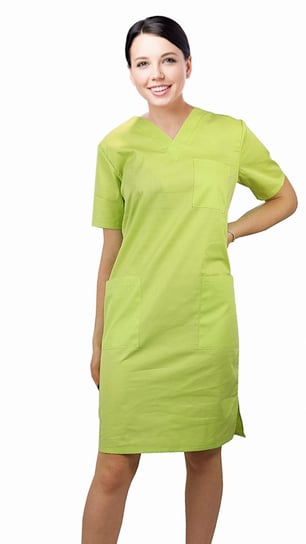Sukienka medyczna kosmetyczna kolor limonka taliowana krótki rękaw 36 M&C