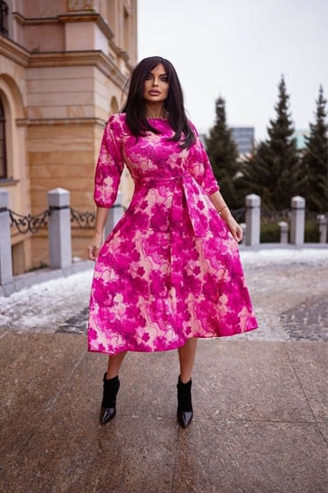 Sukienka Midi na Specjalne Okazje Fuksja z pudrowym różem 38 Nelino