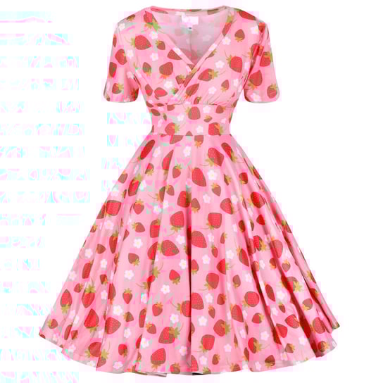 Sukienka rozkloszowana pin up w TRUSKAWKI stokrotki cottagecore lolita midi Wonderlandia
