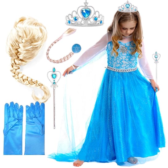 Sukienka Strój Elsa Frozen Kraina Lodu Akcesoria Elza Mega Zestaw S 98-110 Frozen