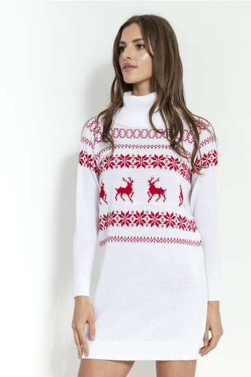 Sukienka swetrowa z połgolfem świąteczna biała / Fobya Inna marka