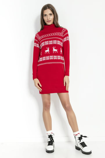 Sukienka swetrowa z połgolfem świąteczna czerwona / Fobya Inna marka