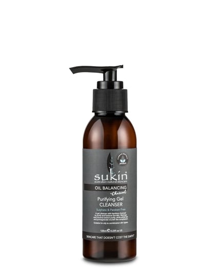 Sukin, Oil Balancing, oczyszczający żel do mycia twarzy z aktywnym węglem, 125 ml Sukin