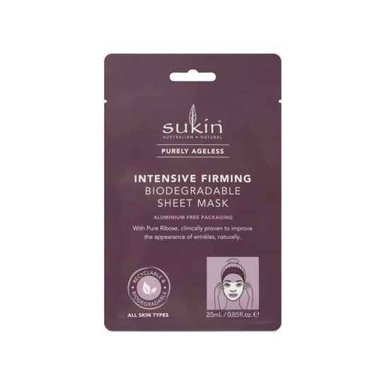 Sukin, Purely Ageless, biodegradowalna intensywnie ujędrniająca maska w płachcie, 25 ml Sukin