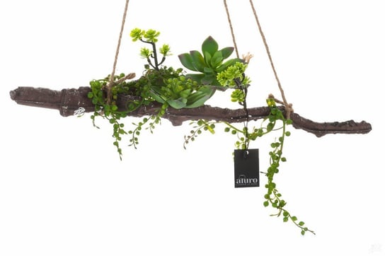 Sukulenty wiszące - kompozycja roślin sztucznych na gałęzi Aluro