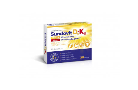 Sundovit D3+K2 Witaminy Minerały Zdrowe Kości 30 szt Polski Lek