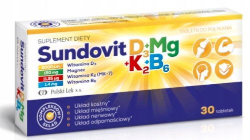 Sundovit D3+Mg+K2+B6, suplement diety, 30 tab. Polski Lek S.A.