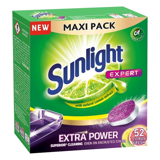 Sunlight Expert, Tabletki do zmywarki, Extra Power Citrus Fresh, 52 szt. Sunlight