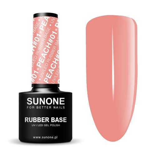 Sunone, Lakier hybrydowy rubber base peach #01, 5 g Sunone