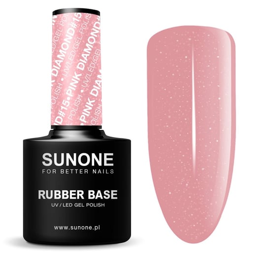 Sunone, Lakier hybrydowy rubber base pink diamond #15, 12 g Sunone