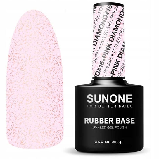 Sunone, Lakier lakier hybrydowy rubber base pink diamond #16, 12 g Sunone