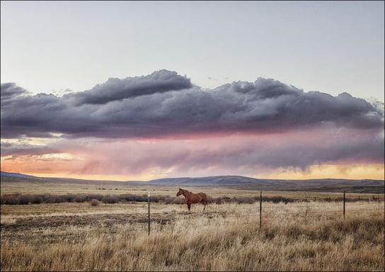 Sunset approaches at the Big Creek cattle ranch, a huge spread just above the Colorado line near Riverside in Carbon County, Wyoming., Carol Highsmith - plakat 30x20 cm Galeria Plakatu
