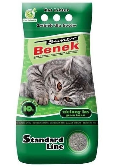 Super Benek Standard Line Żwirek Dla Kotów Zielony Las 10 L - żwirek dla kotów o zapachu zielonego lasu 10l Super Benek