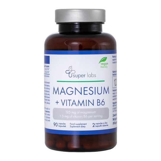 Super Labs, Magnesium+Vitamin B6, suplement diety, 90 kapsułek Super Labs