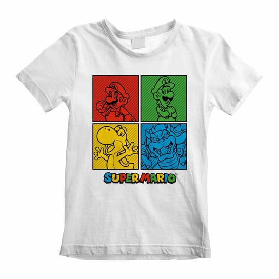 Super Mario T-shirt Dziecięcy W Kwadraty (128 / Zimny Biały) Super Mario